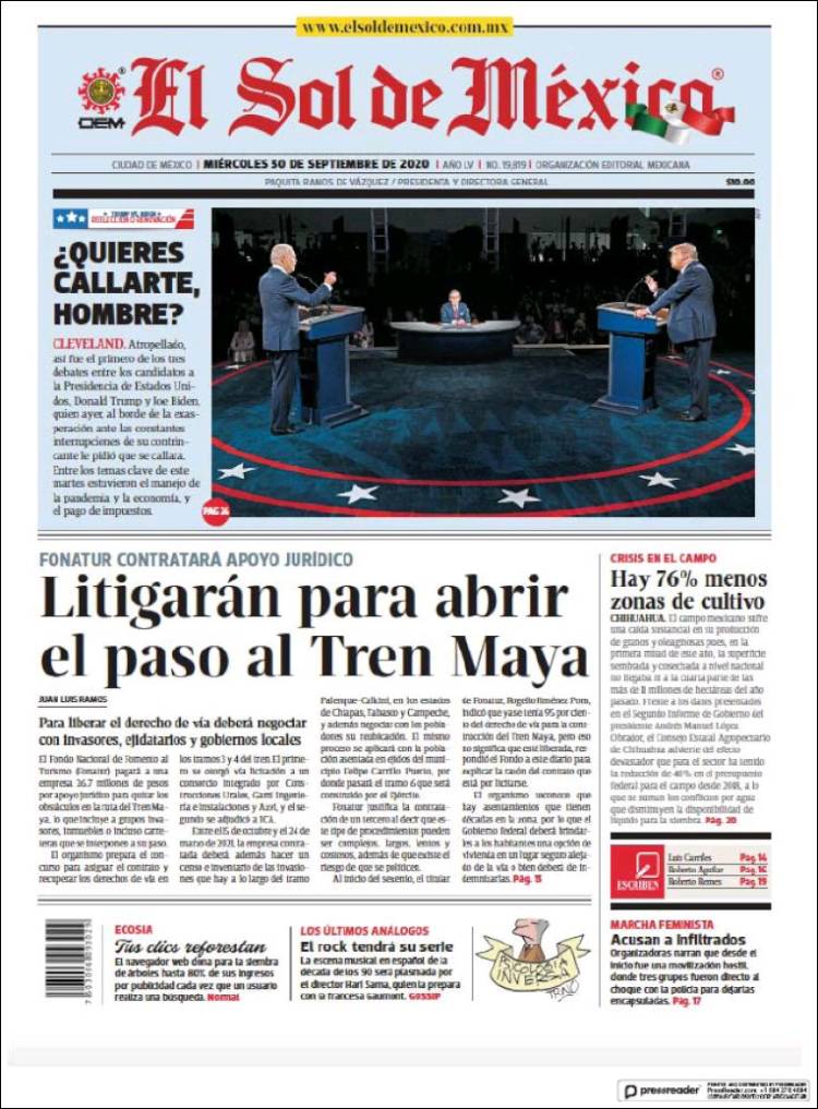 Portada de El Sol de México (M&eacute;xico)