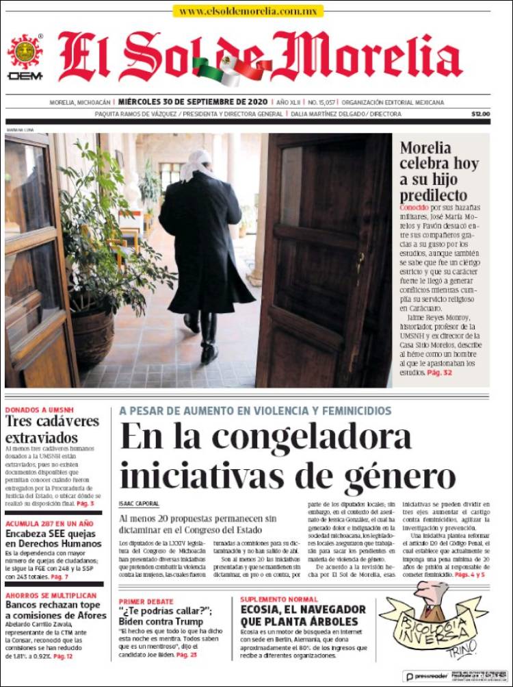 Portada de El Sol de Morelia (M&eacute;xico)