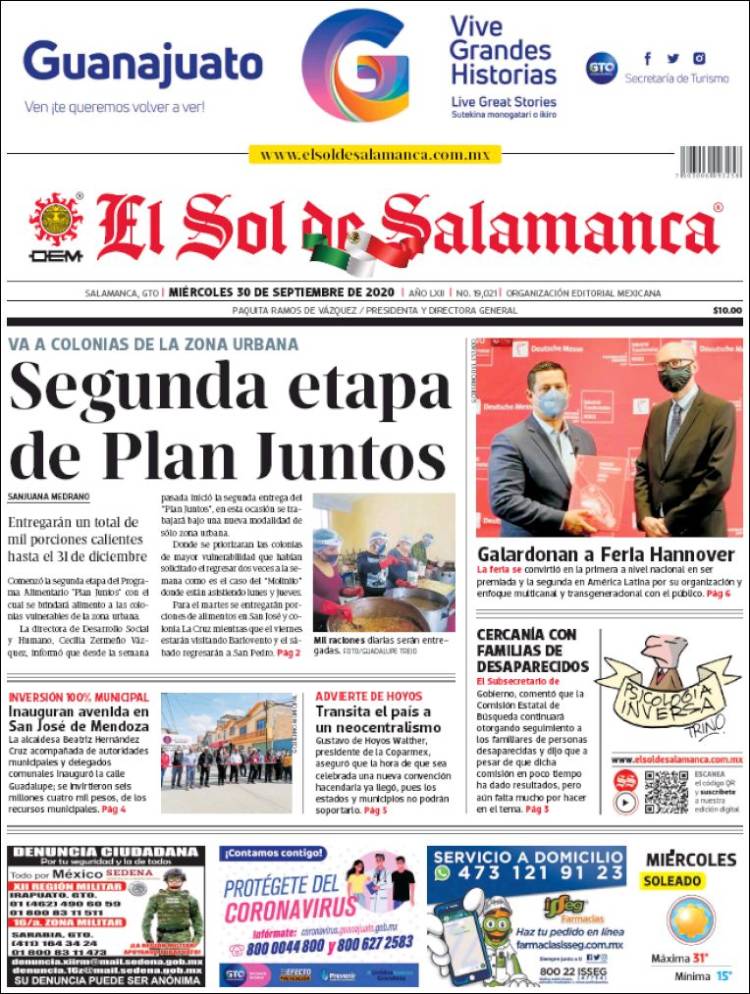 Portada de El Sol de Salamanca (M&eacute;xico)