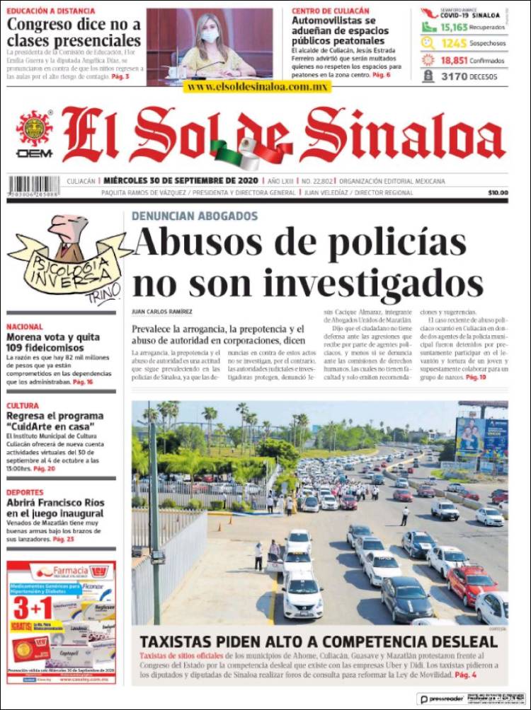 Portada de El Sol de Sinaloa (M&eacute;xico)