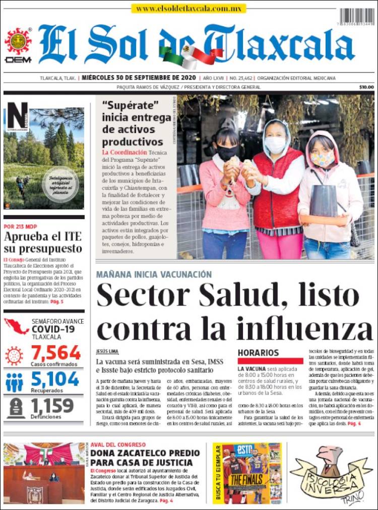 Portada de El Sol de Tlaxcala (M&eacute;xico)