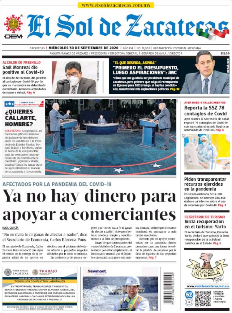Portada de El Sol de Zacatecas (M&eacute;xico)