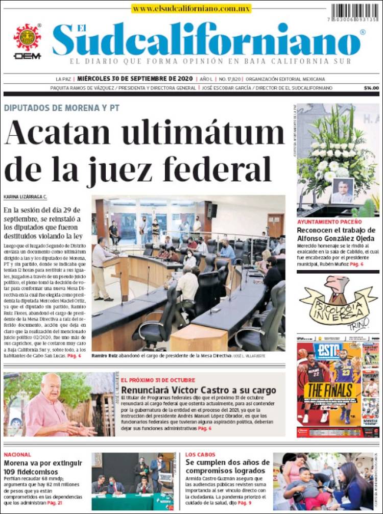 Portada de El Sudcaliforniano (M&eacute;xico)