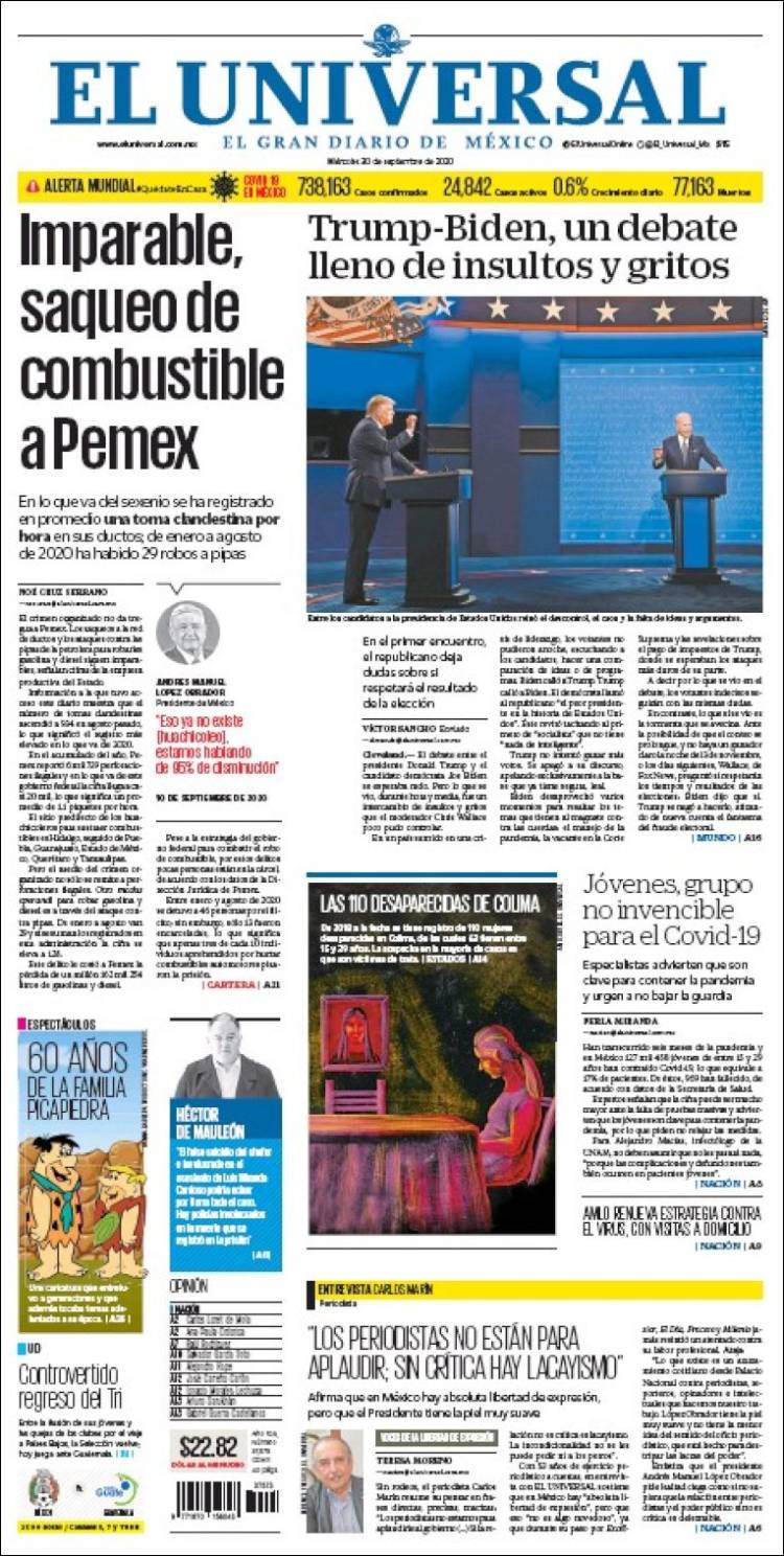 Portada de El Universal (M&eacute;xico)
