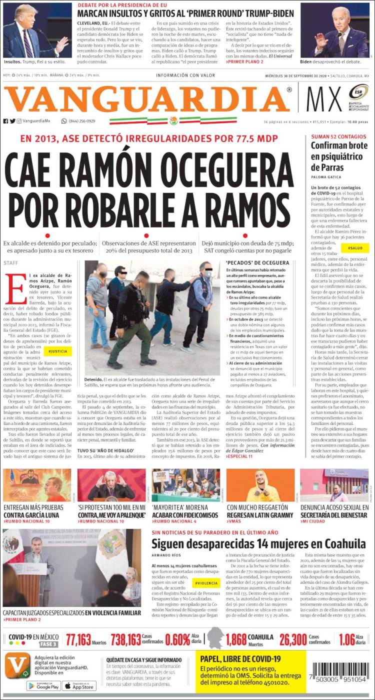 Portada de Vanguardia (M&eacute;xico)