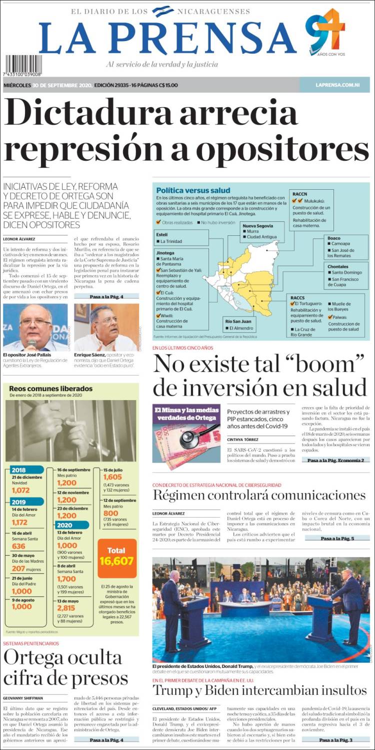 Portada de La Prensa (Nicaragua)