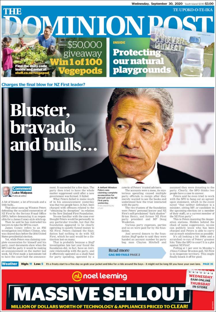 Portada de The Dominion Post (Nueva Zelanda)