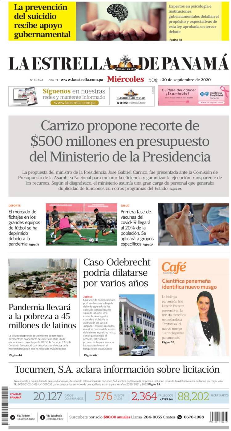Portada de La Estrella de Panamá (Panam&aacute;)
