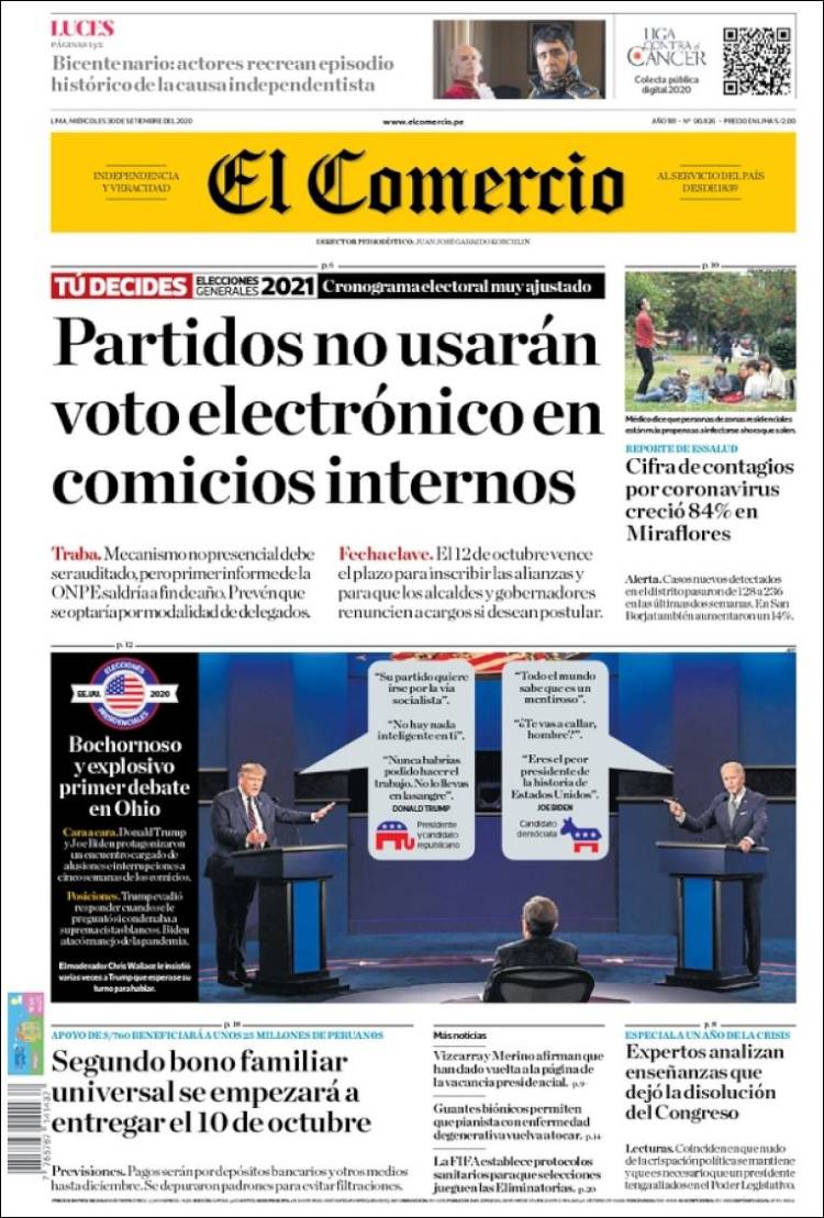 Portada de El Comercio (Per&uacute;)