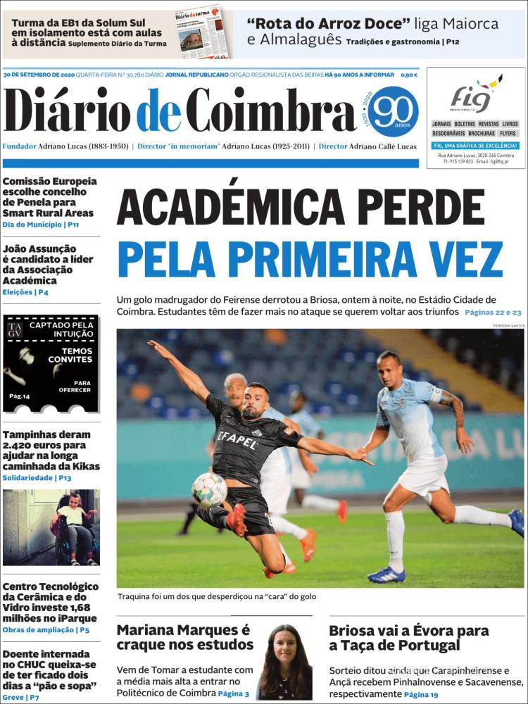 Portada de Diário de Coimbra (Portugal)