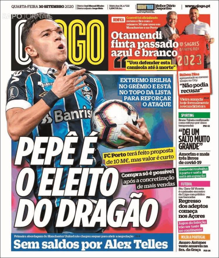 Portada de O Jogo (Portugal)