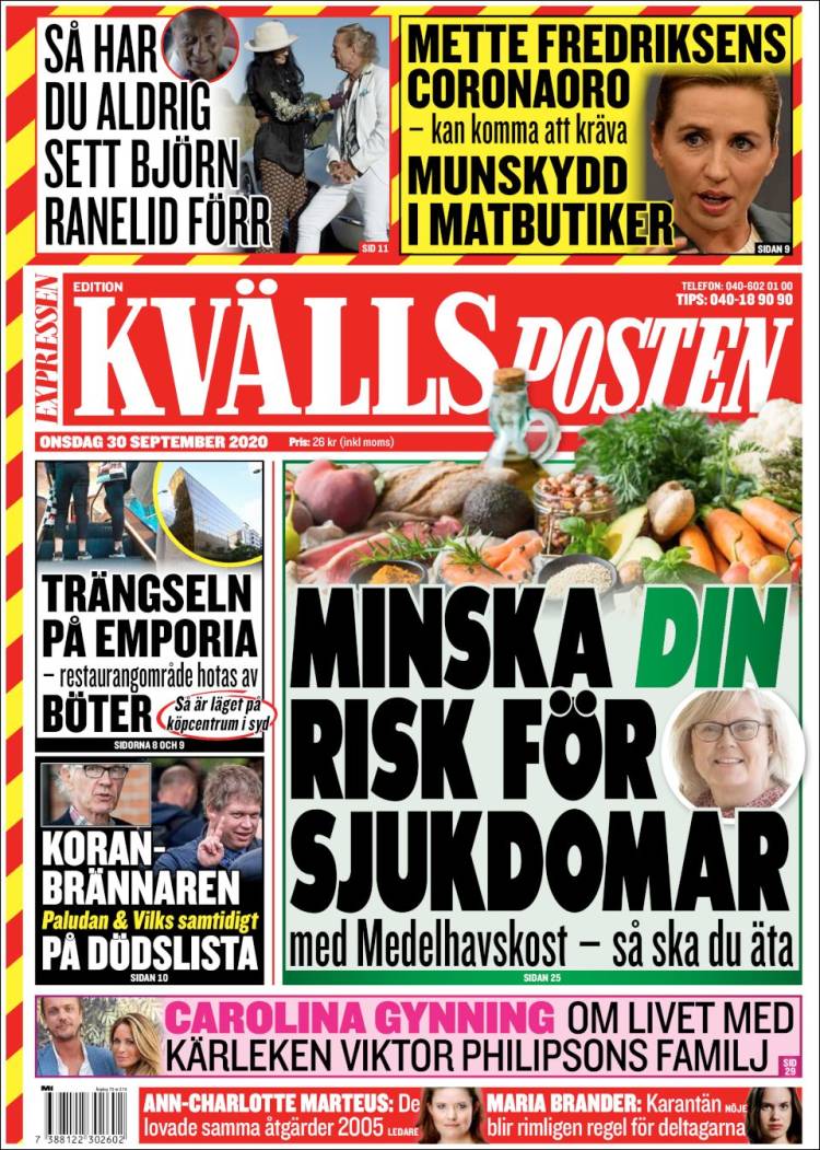 Portada de Kvällsposten (Suecia)