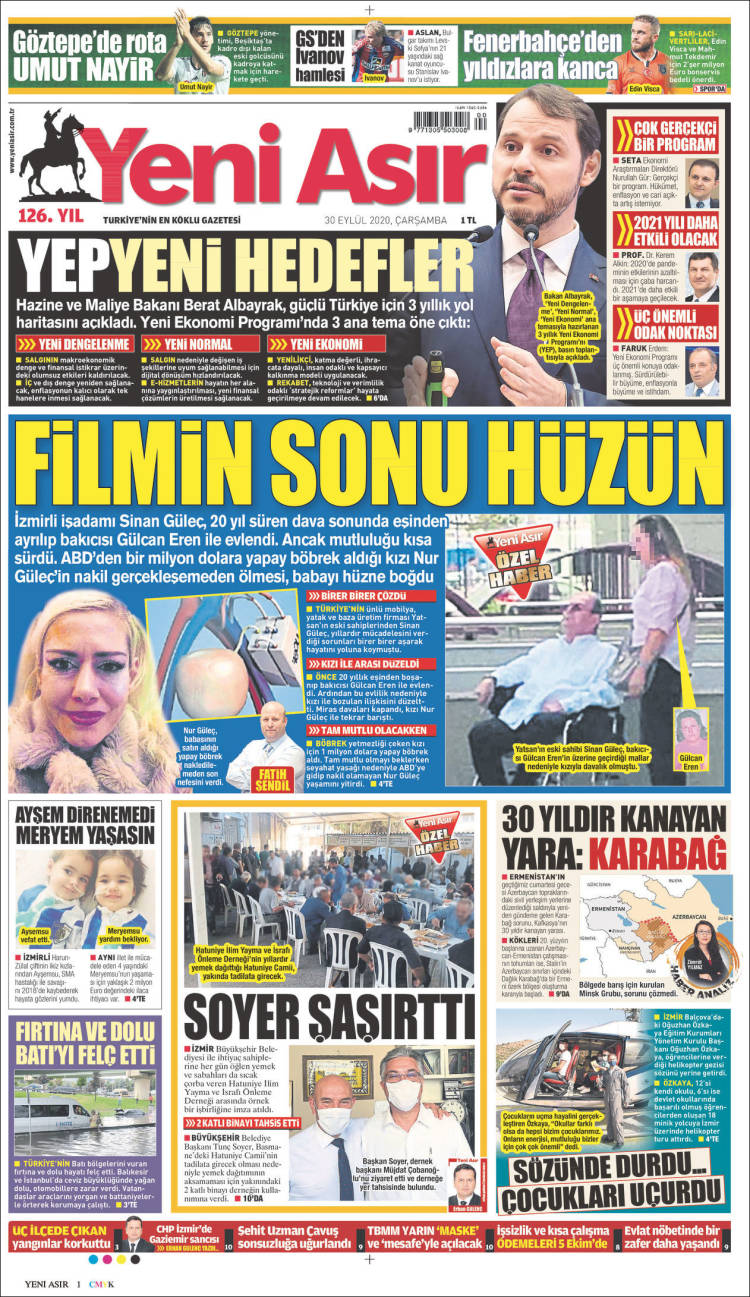 Portada de Yeni Asır (Turqu&iacute;a)