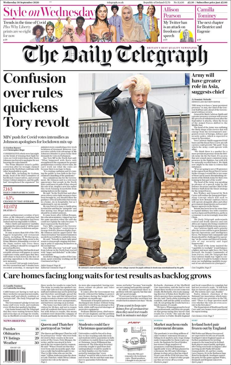 Portada de Daily Telegraph (Reino Unido)