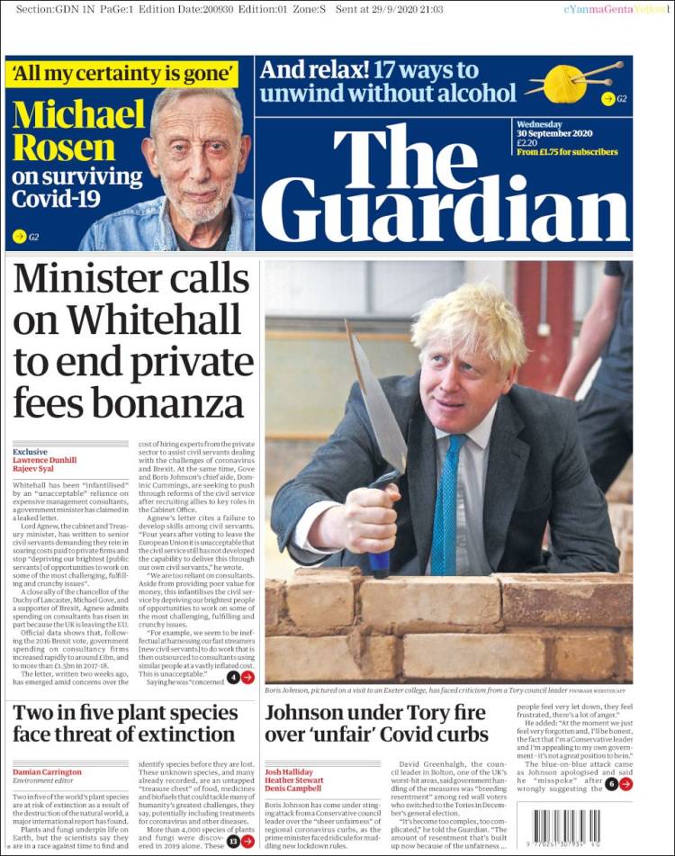 Portada de The Guardian (Reino Unido)