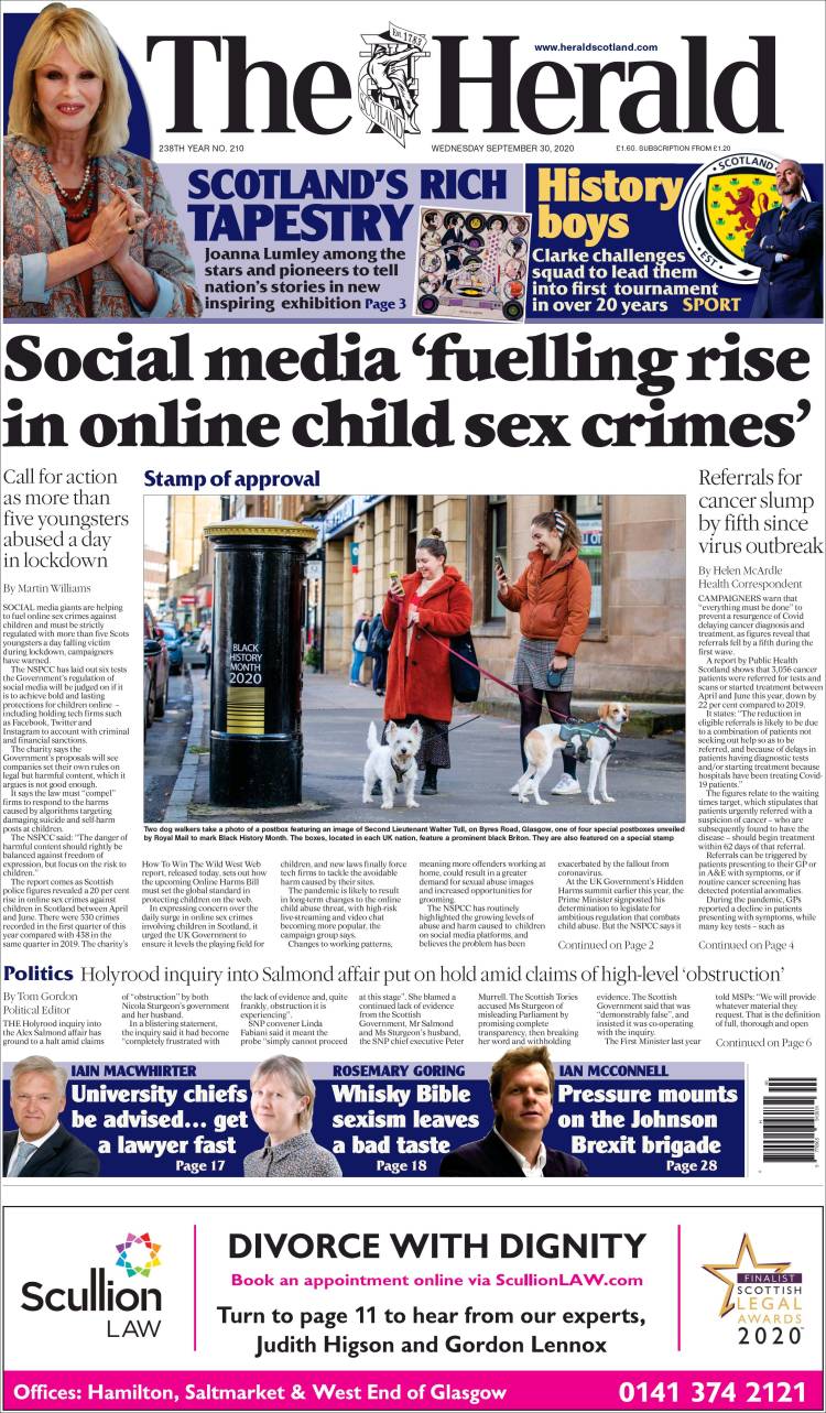 Portada de The Herald (Reino Unido)