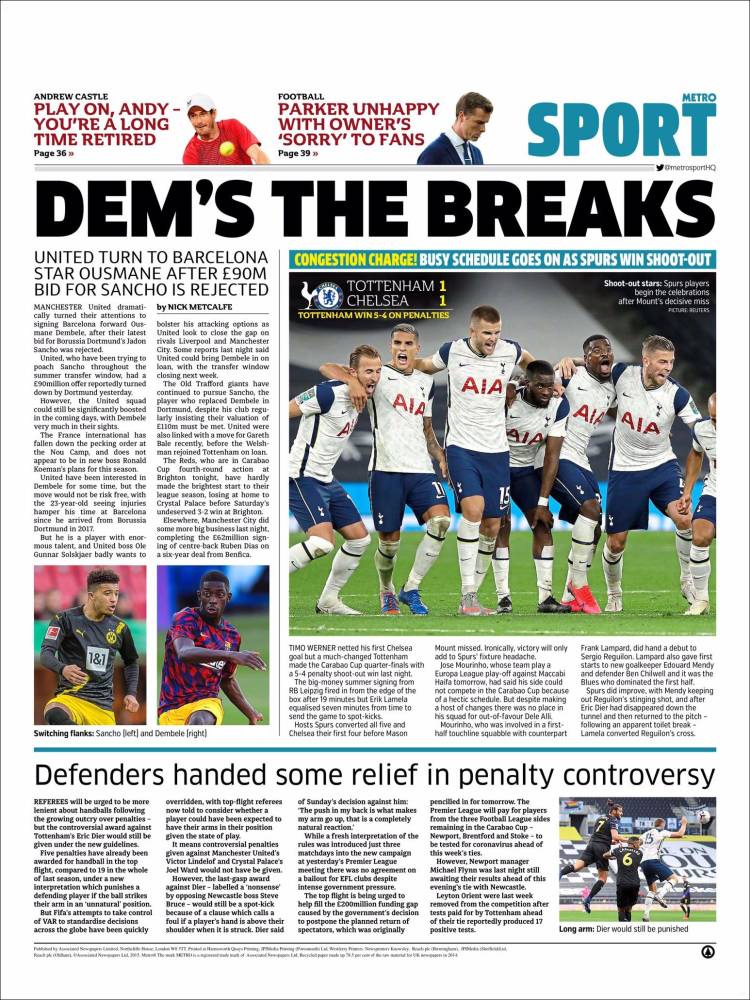 Portada de Metro Sport (Reino Unido)