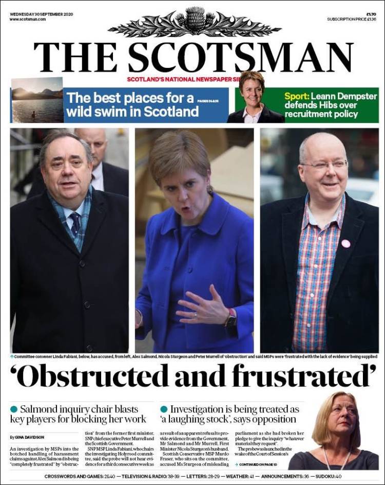Portada de The Scotsman (Reino Unido)