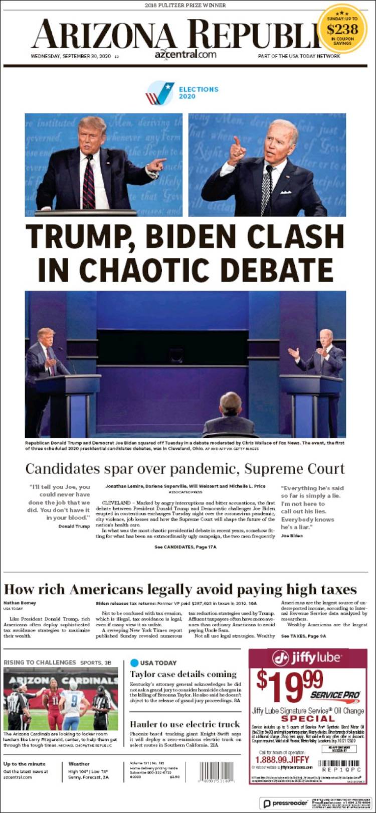 Portada de Arizona Republic News (USA)