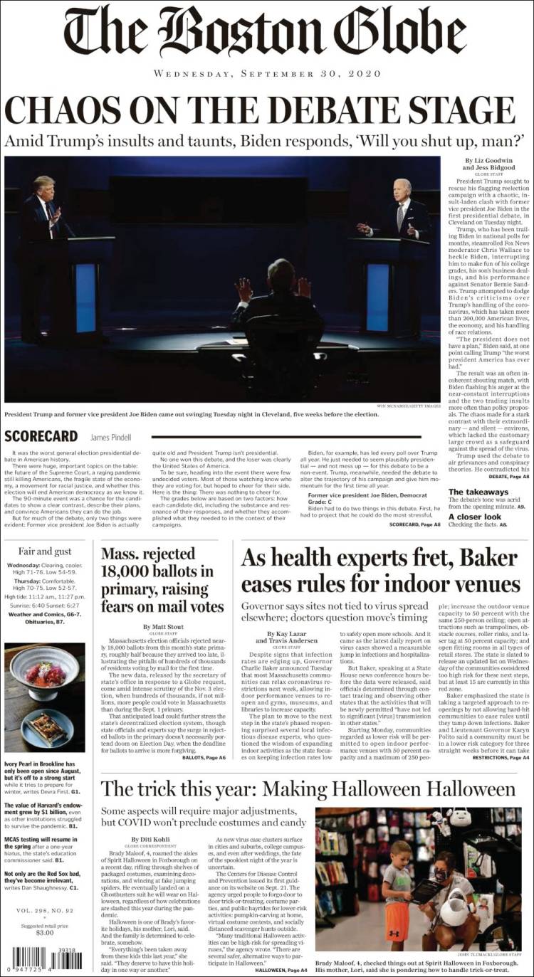 Portada de Boston Globe (USA)
