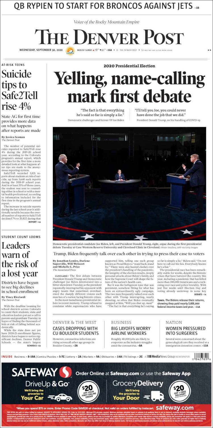 Portada de The Denver Post (USA)