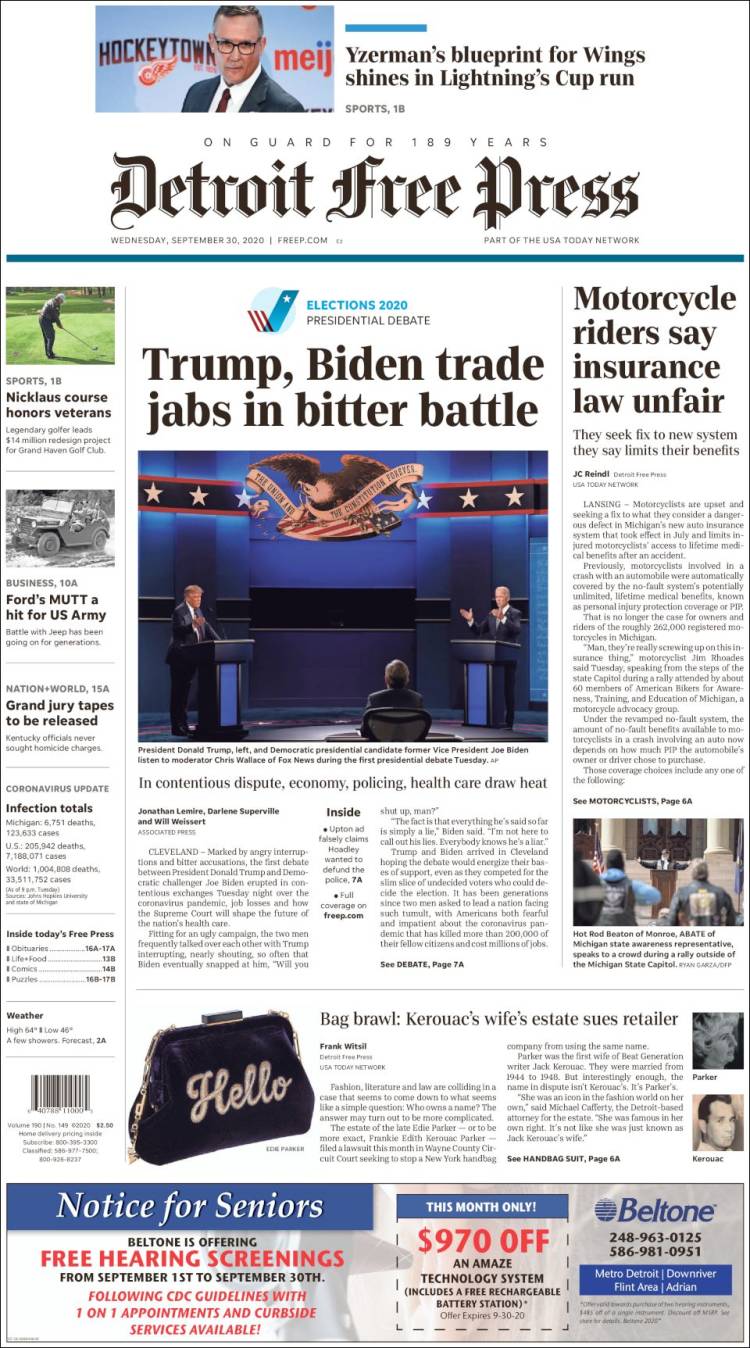 Portada de Detroit Free Press (USA)