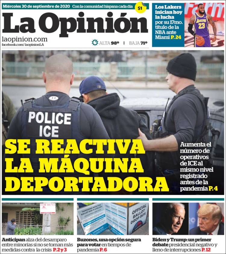 Portada de La Opinión (USA)