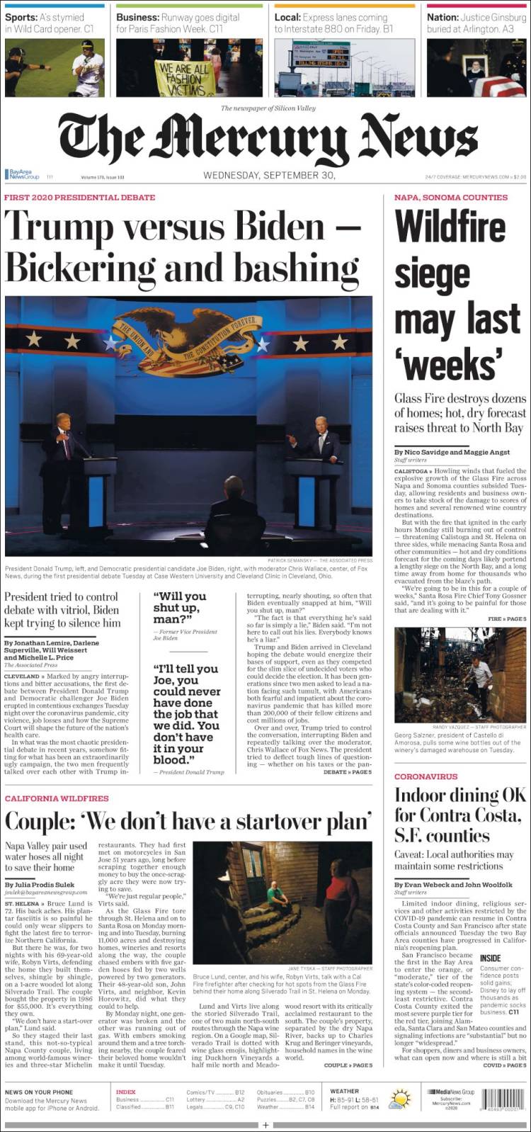 Portada de San Jose Mercury News (USA)