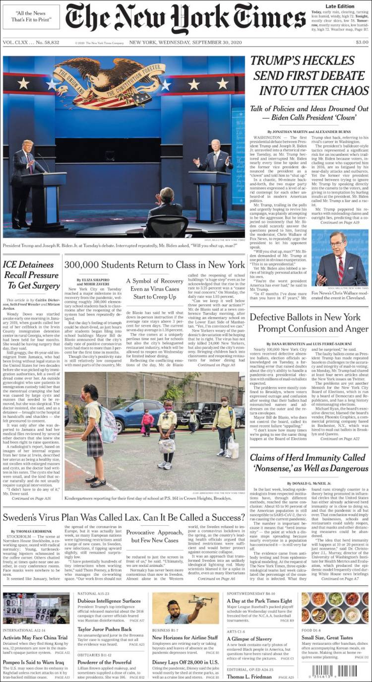 Portada de New York Times (USA)