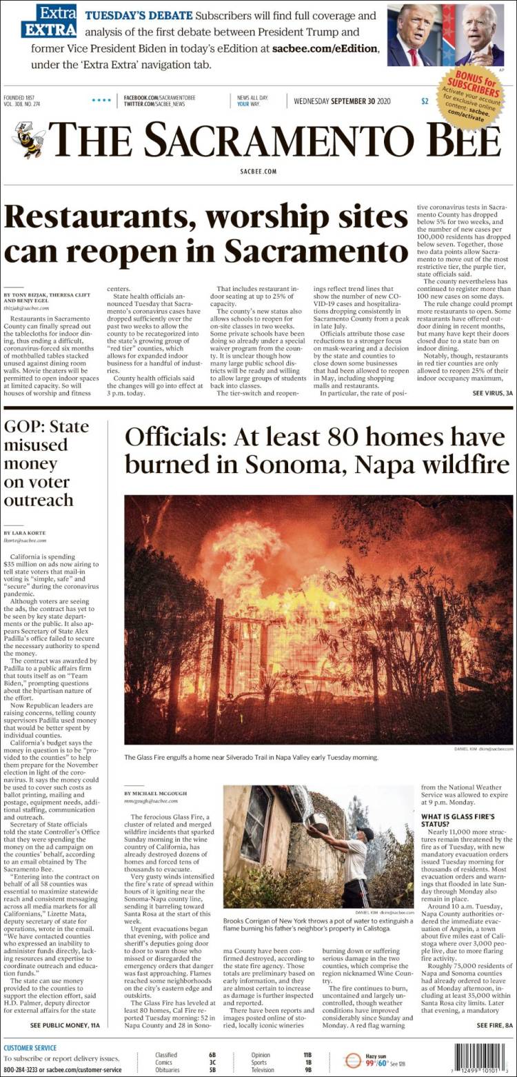 Portada de The Sacramento Bee (USA)