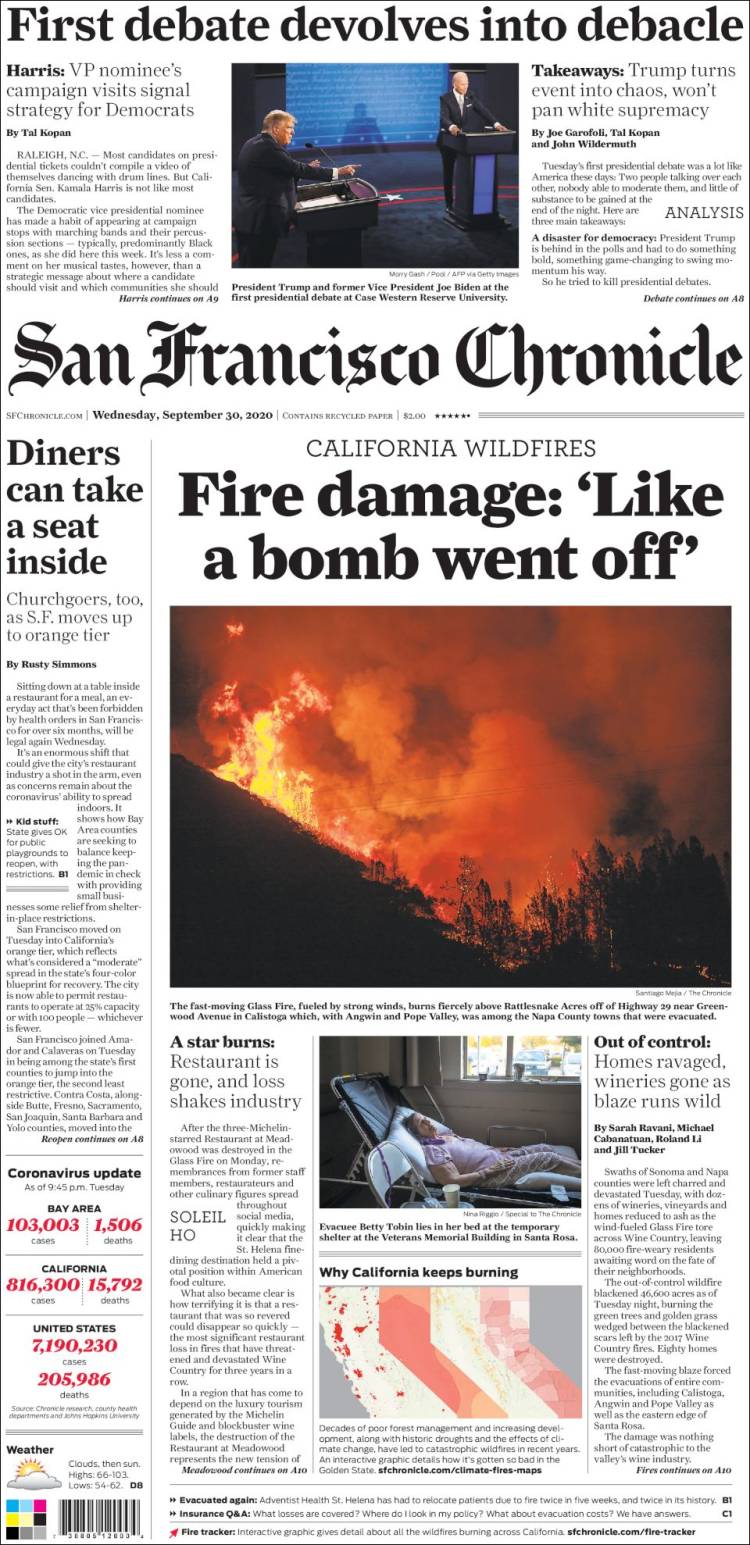 Portada de San Francisco Chronicle (USA)