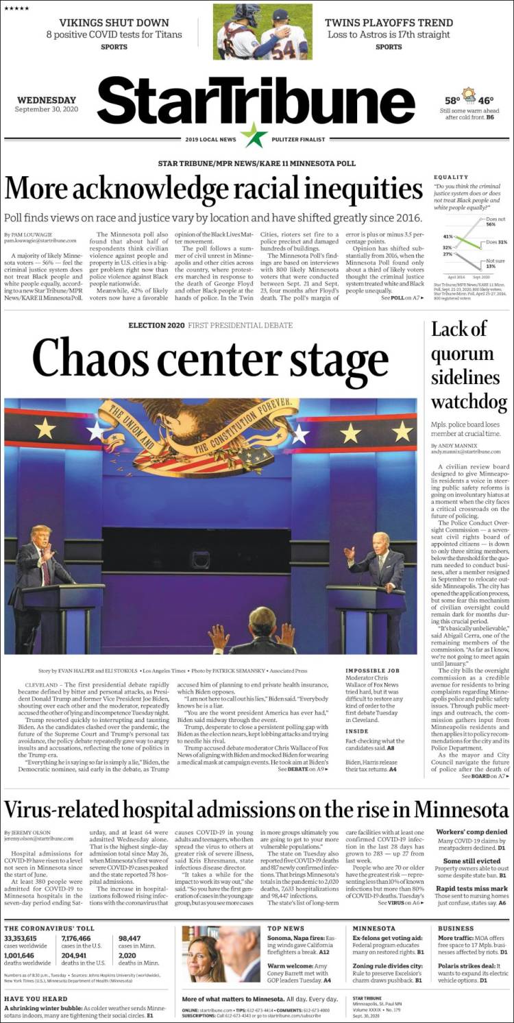 Portada de Star Tribune (USA)