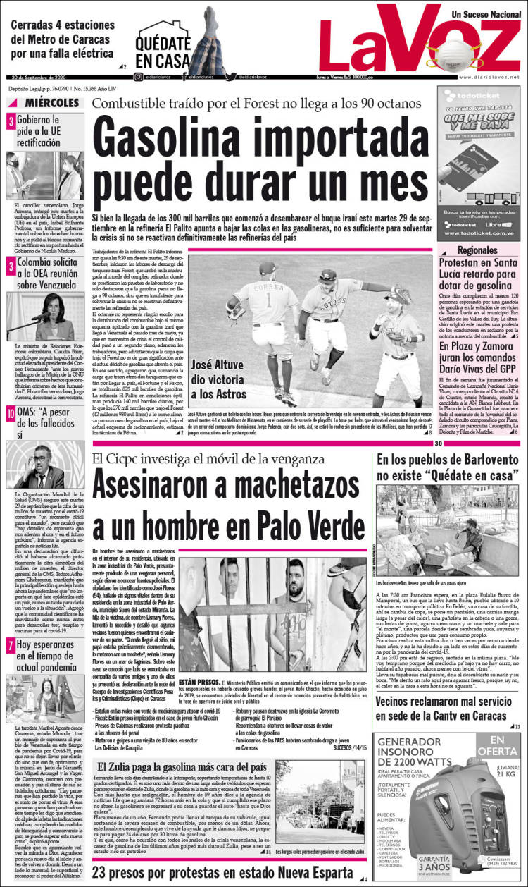 Portada de Diario La Voz (Venezuela)