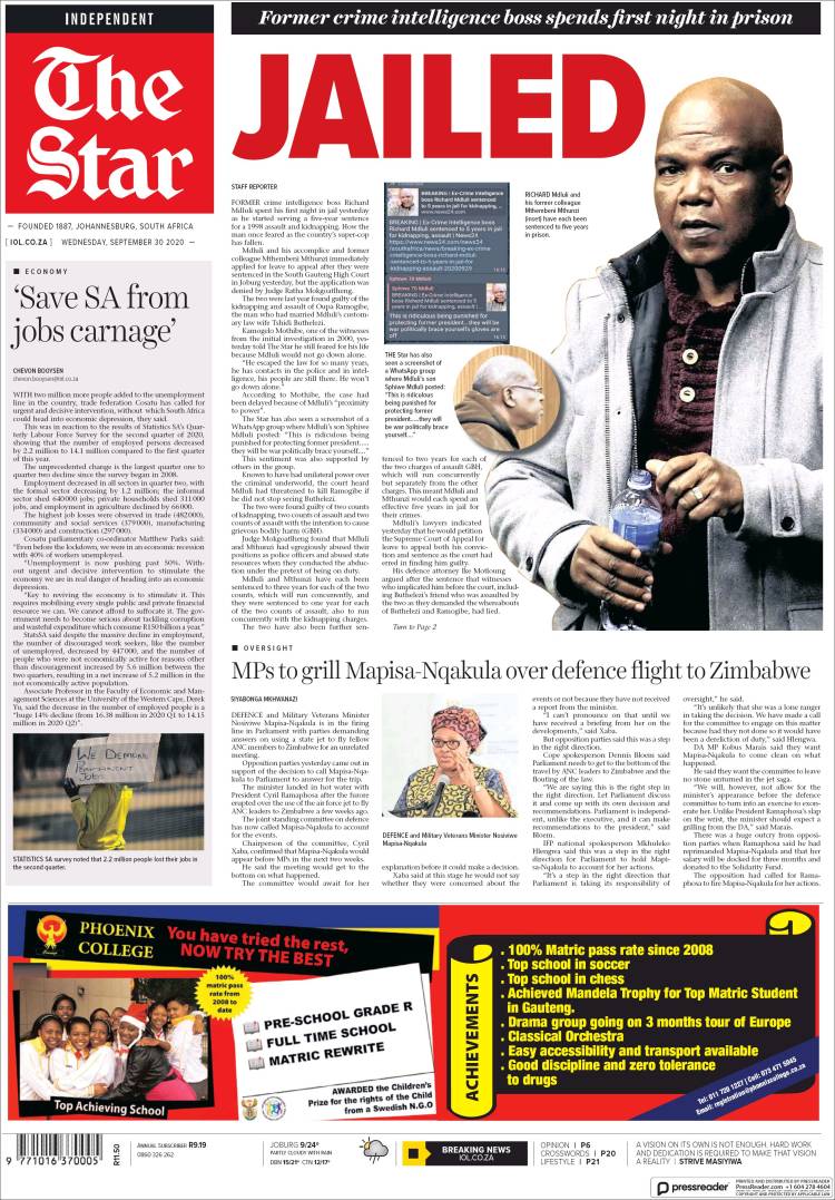 Portada de The Star (Sud&aacute;frica)