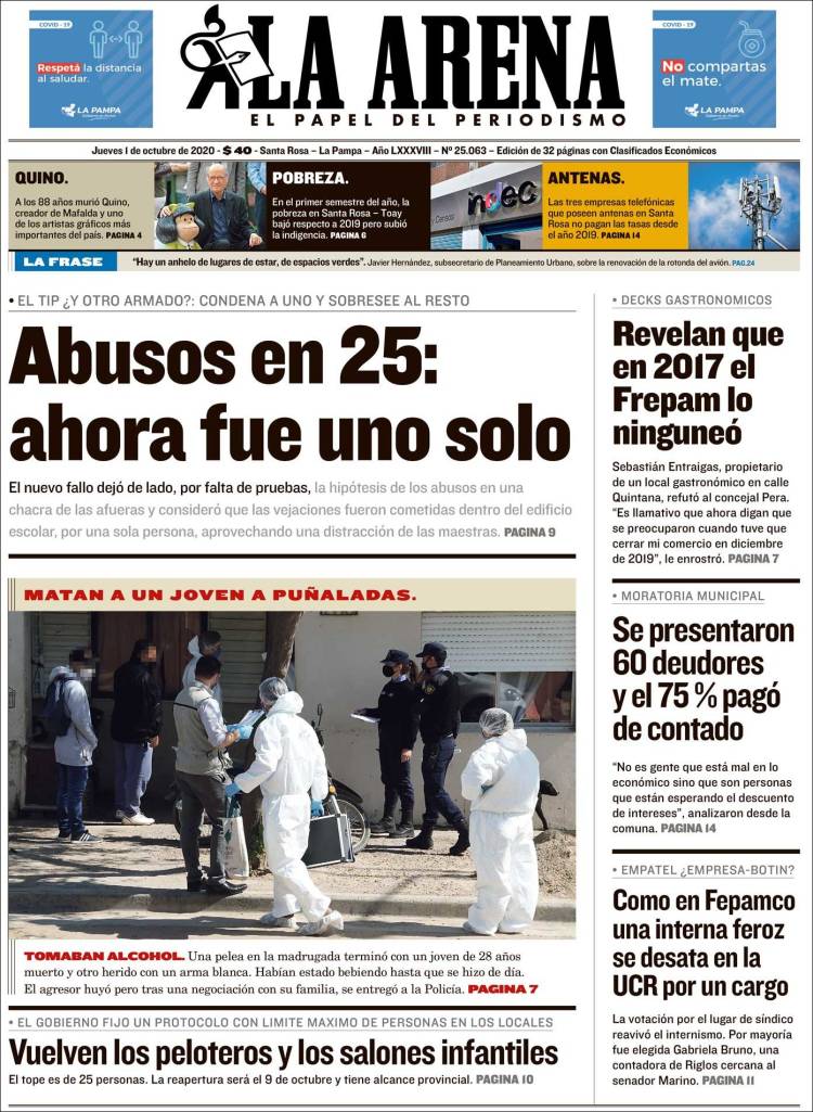 Portada de Diario La Arena (Argentina)