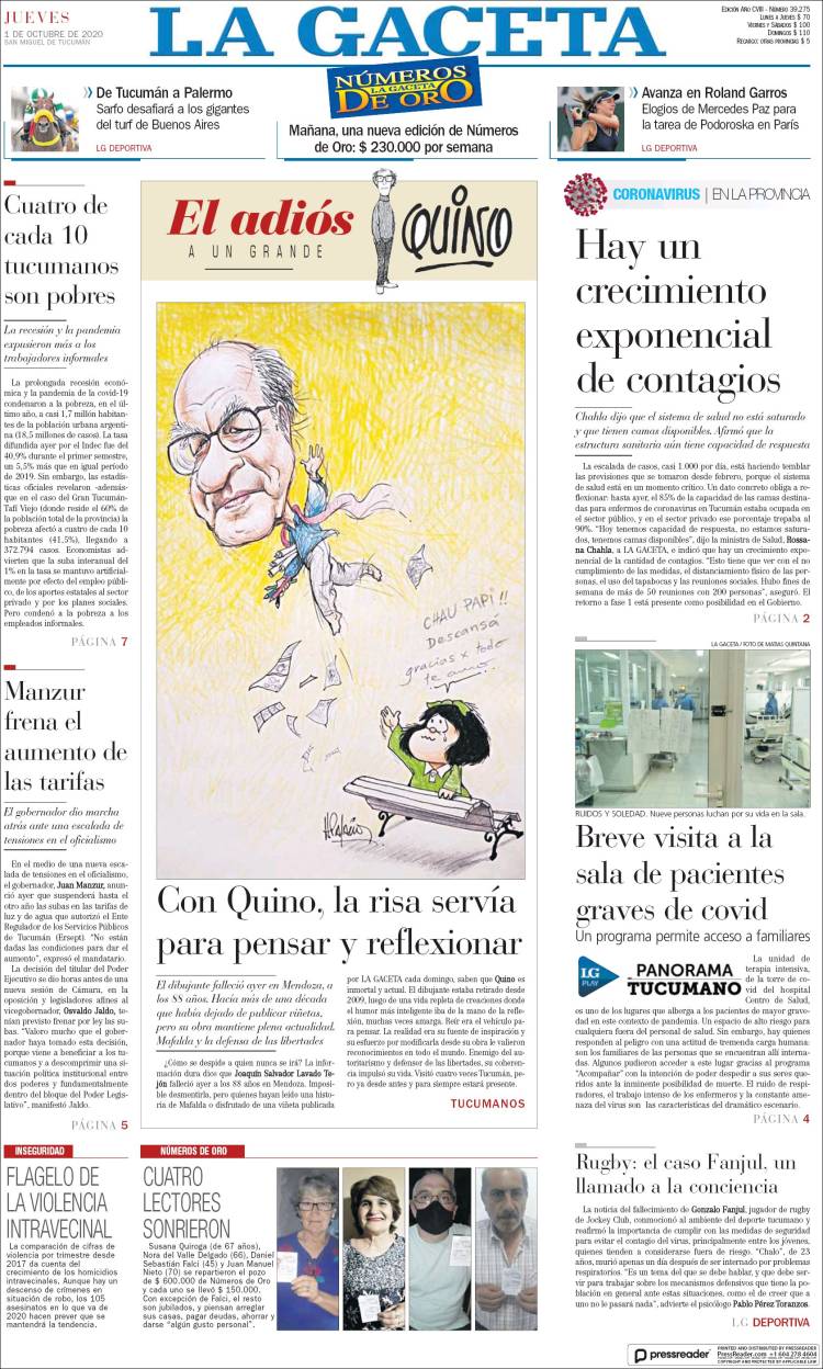 Portada de La Gaceta (Argentina)