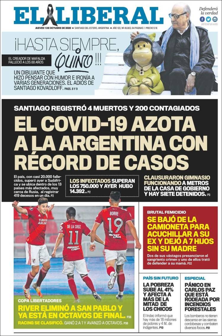 Portada de Diario El Liberal (Argentina)