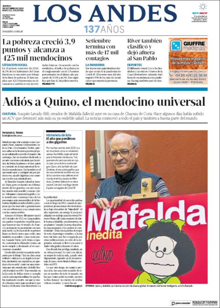 Portada de Los Andes - Mendoza (Argentina)