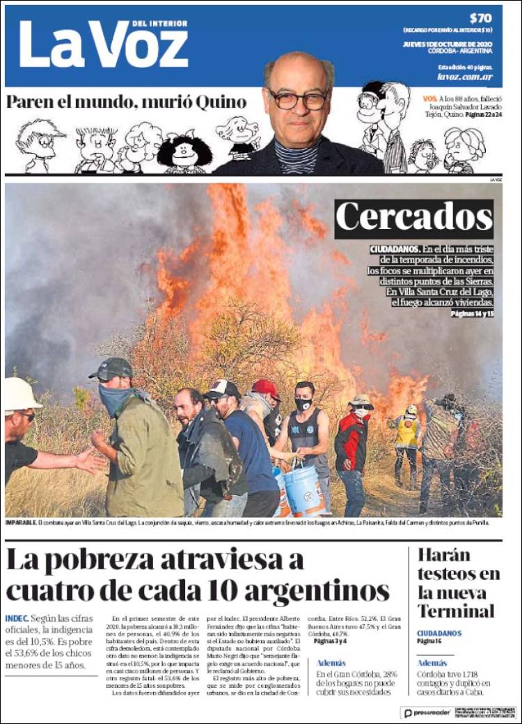 Portada de La Voz del Interior (Argentina)