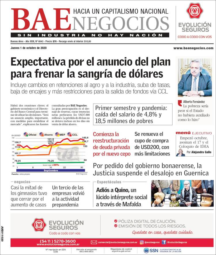 Portada de Buenos Aires Económico (Argentina)
