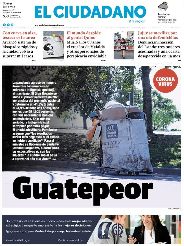 Portada de Diario El Ciudadano (Argentina)