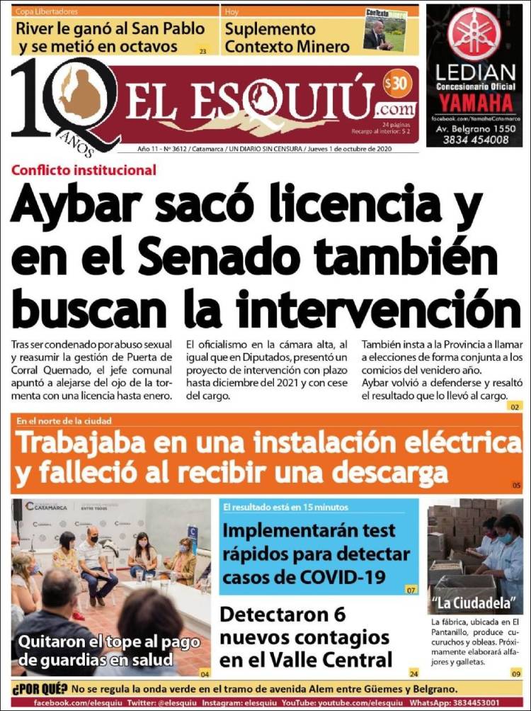 Portada de El Esquiu (Argentina)