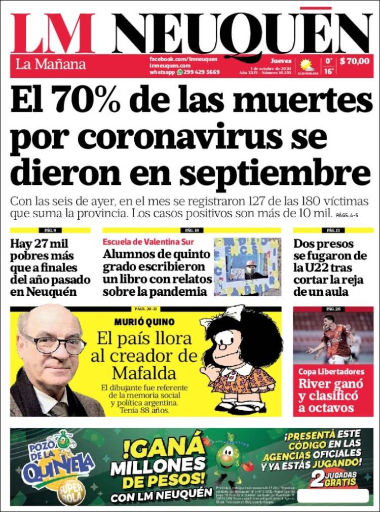 Portada de La Mañanade Neuquén (Argentina)