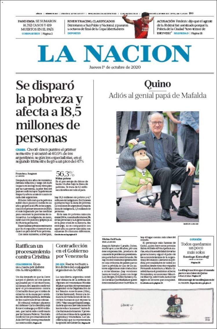 Portada de La Nación (Argentina)