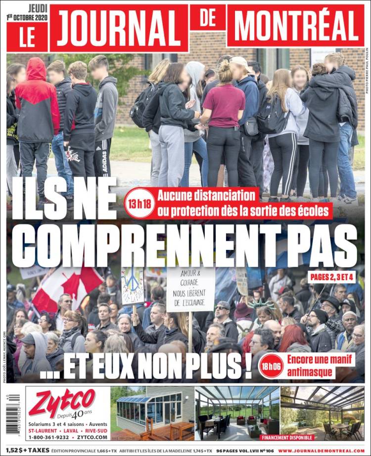 Portada de Le Journal de Montréal (Canadá)