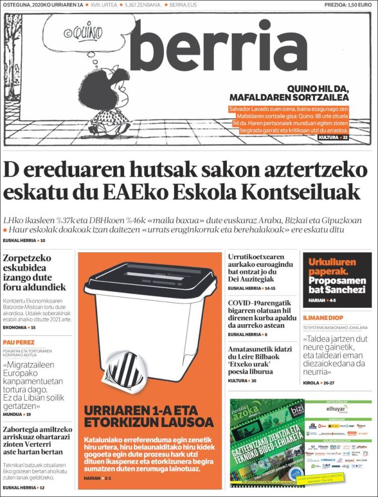 Portada de Berria (España)