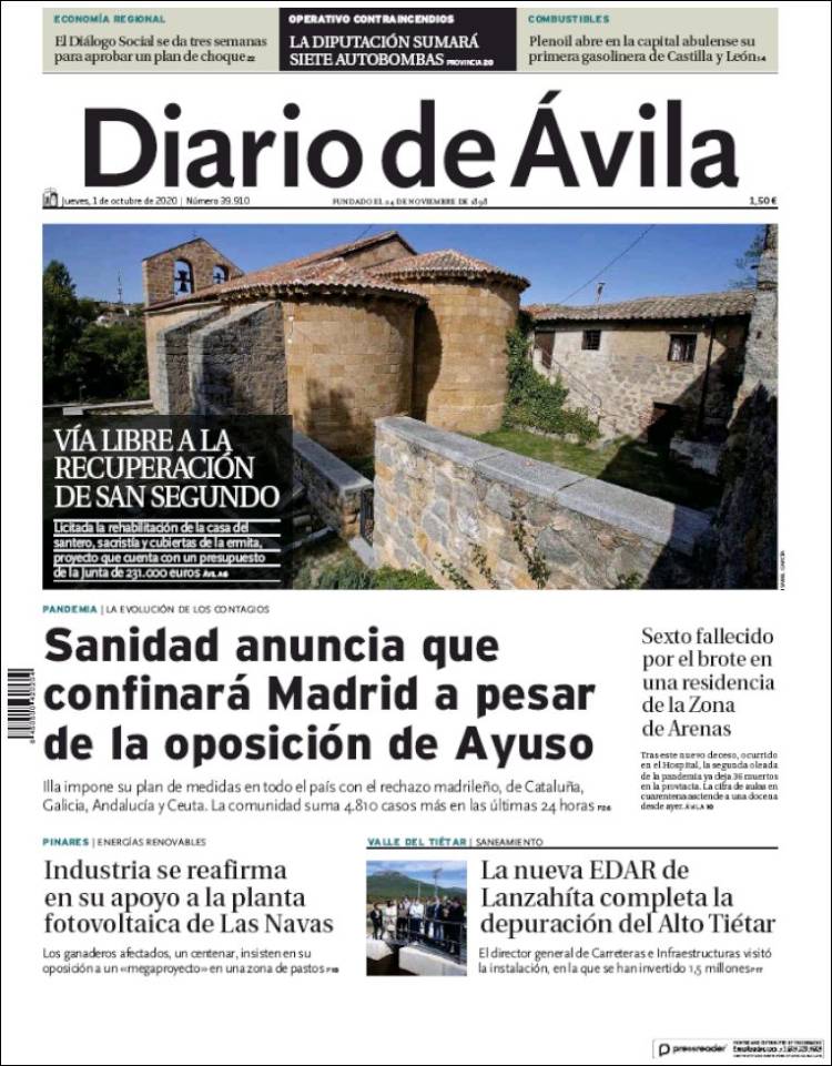 Portada de Diario de Ávila (España)