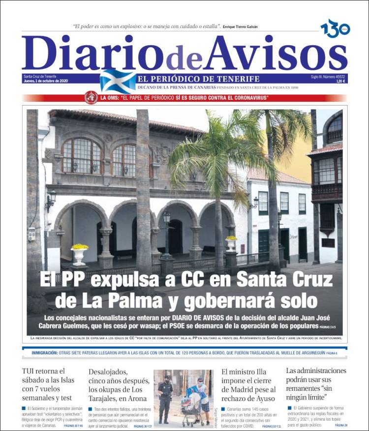 Portada de Diarios de Avisos (España)