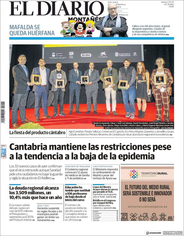 Portada de El Diario Montañés (España)