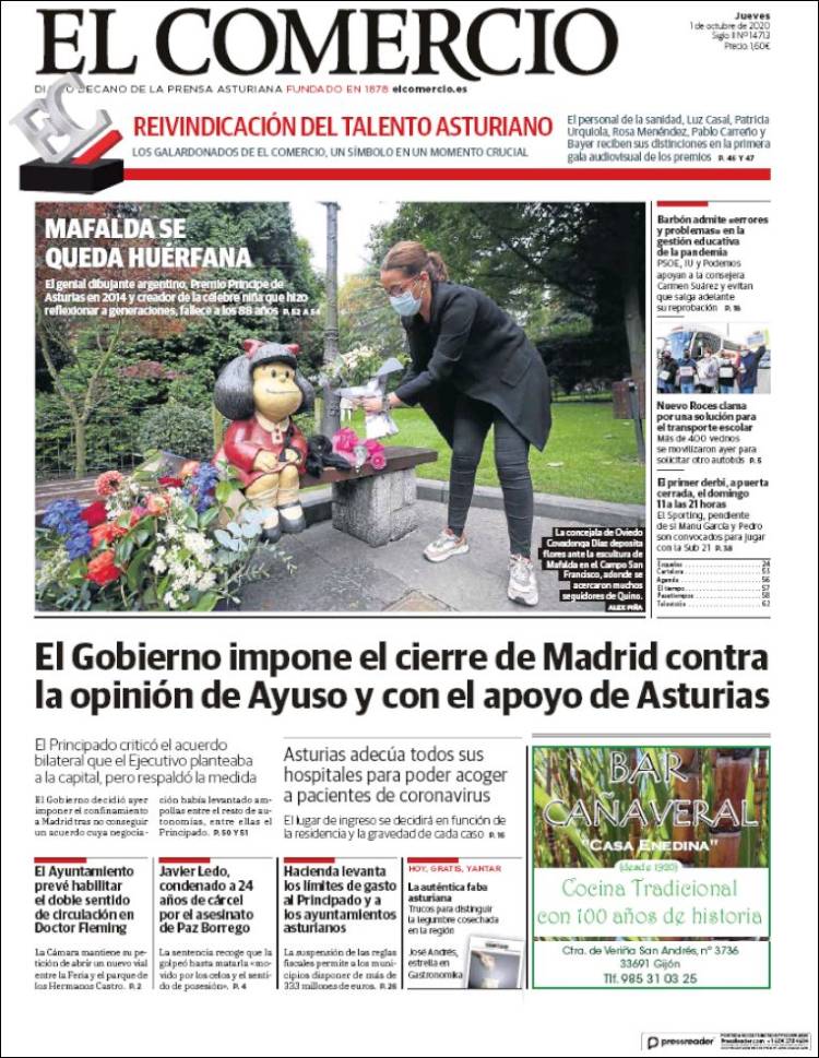 Portada de El Comercio - Gijón (España)